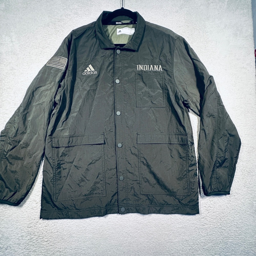 Adidas Indiana Hoosiers Windbreaker Jacket L Green IU Salute to Service Military